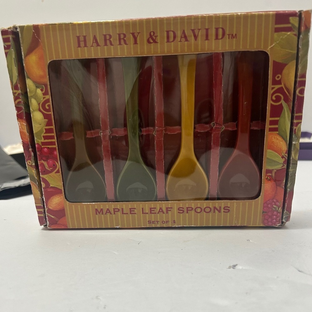 Harry & David Maple Leaf Spoons Set of 4 Ceramic Fall Autumn Harvest 2007 NEW
